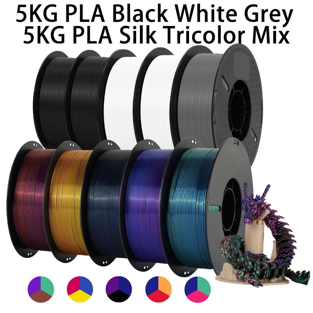 Tri Color Dual Color Silk Rainbow PLA Filament 1.75mm ±0.03mm Accuracy 3D Printer Filament Compatible with Most FDM Printers