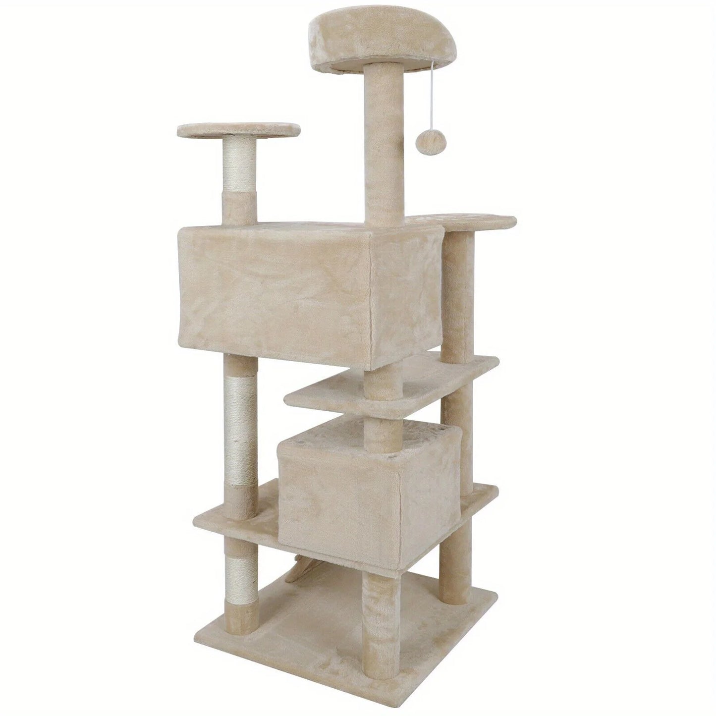 Grey Beige Blue Brown 53 Inch Cat Tree Tower Activity Center Playhouse Apartment