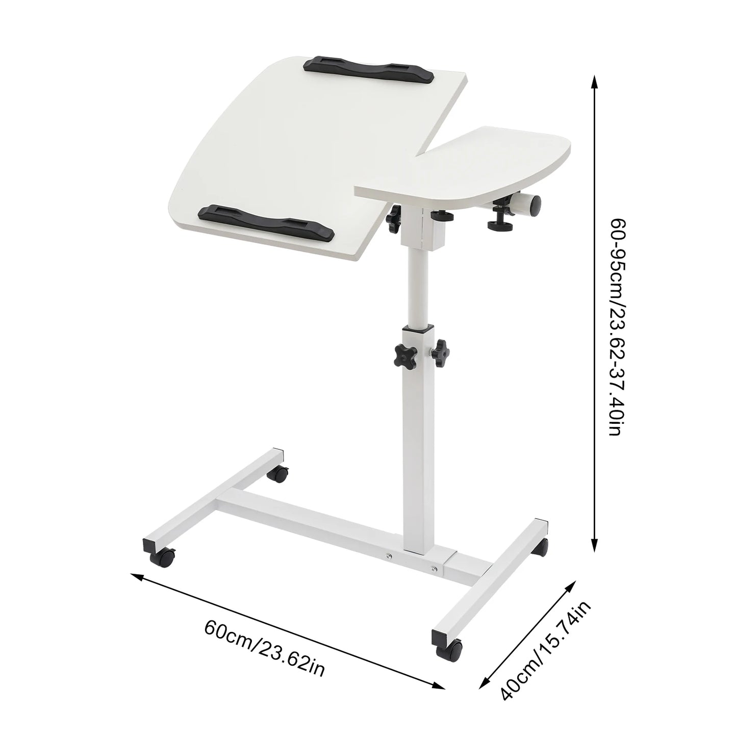 Height Adjustable White Computer Desk Stand with Wheels Rolling Laptop Table for Bedroom Living Room Study Office