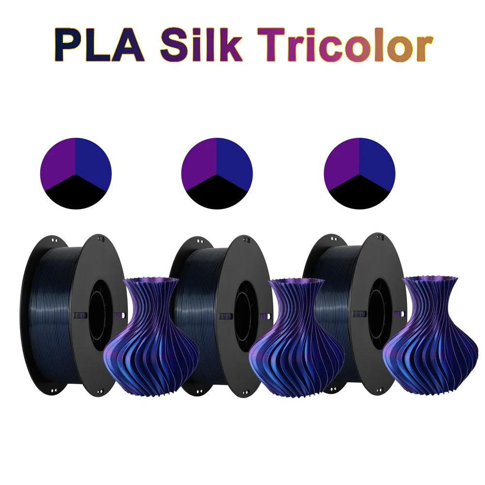 Tri Color Dual Color Silk Rainbow PLA Filament 1.75mm ±0.03mm Accuracy 3D Printer Filament Compatible with Most FDM Printers