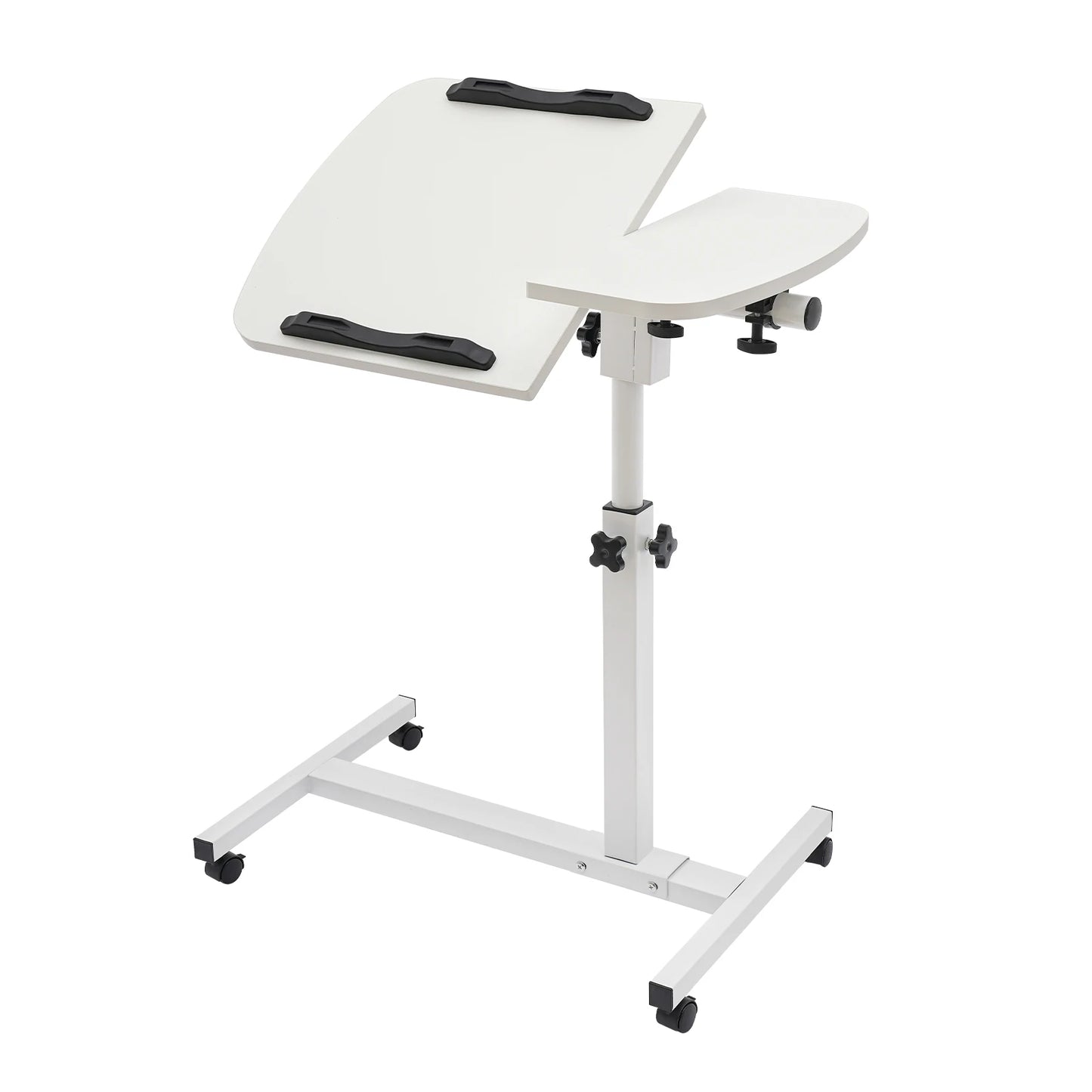 Height Adjustable White Computer Desk Stand with Wheels Rolling Laptop Table for Bedroom Living Room Study Office