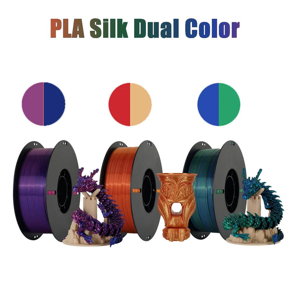 Tri Color Dual Color Silk Rainbow PLA Filament 1.75mm ±0.03mm Accuracy 3D Printer Filament Compatible with Most FDM Printers