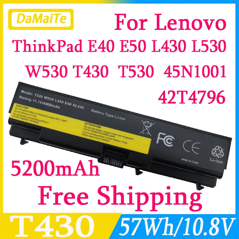 T430 45N1001 42N1000 Laptop Battery for Lenovo ThinkPad T430i T410 T510i W530i L430 SL530 0A36302 0A36303 45N1006 57Y4185 11.1V Li-Ion 4400mAh