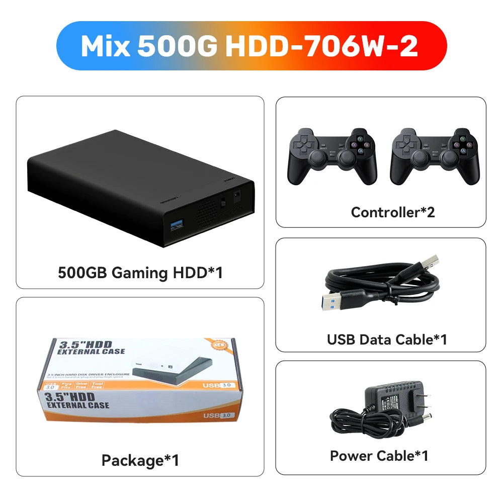 500GB Gaming HDD Retrobat Launchbox Playnite OS Retro Video Game Console for PS3 Switch Xbox PS2 Wii WiiU with 38200 Plus Games
