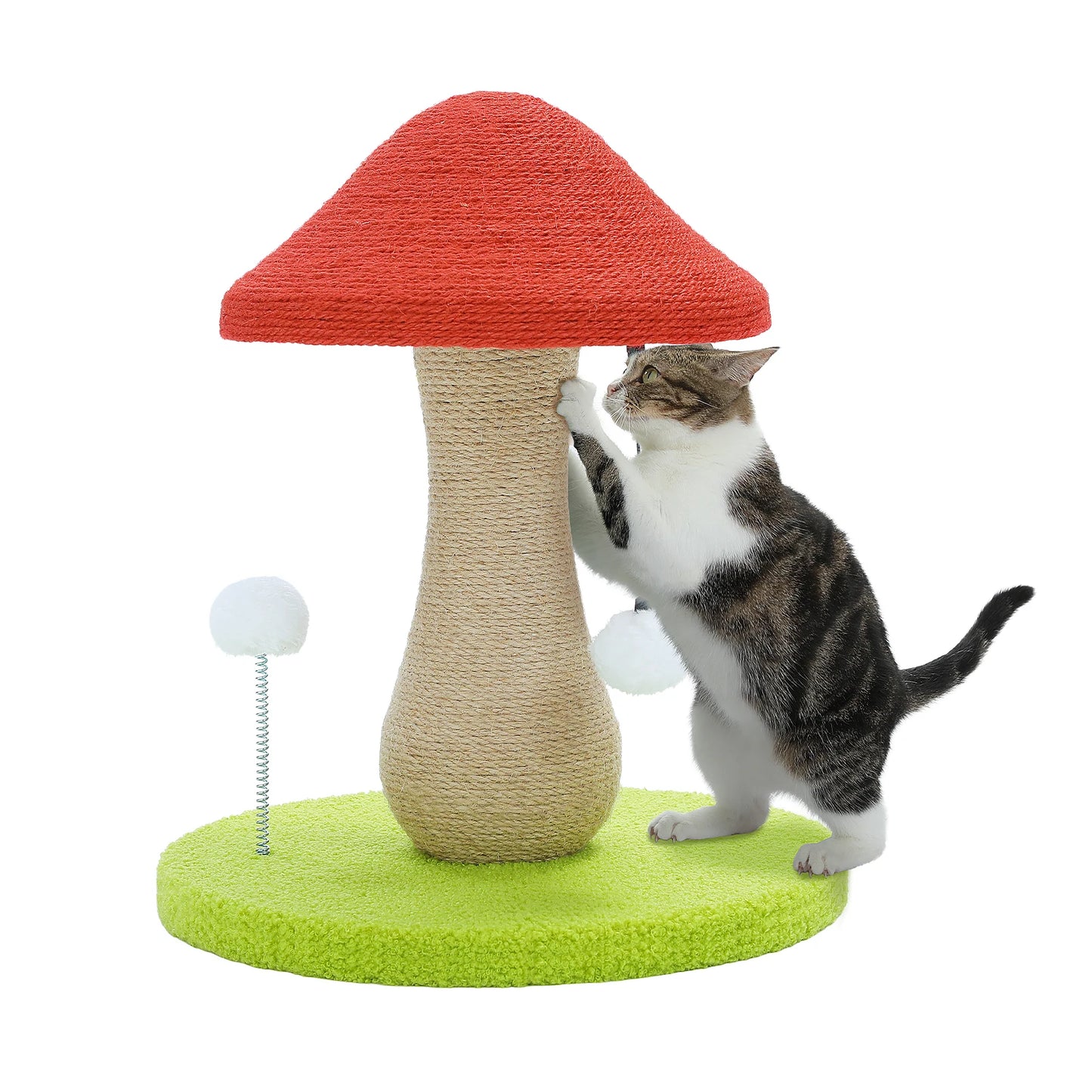 Mushroom Cat Scratching Post Cute Cat Scratcher with 100 Percent Sisal Covered Scratching Post and Pompoms Cat Toy