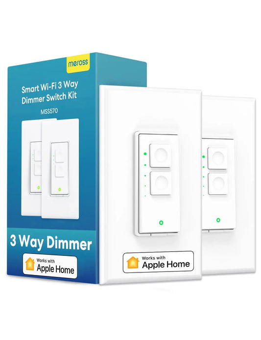 Meross HomeKit 3 Way Smart Dimmer Switch Kit WiFi Dimmer Switch for Dimmable LED Light Compatible with Alexa Google SmartThings No Hub Required