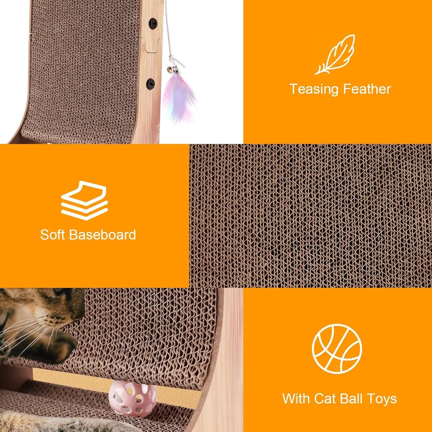 L Shape Cat Scratcher 23.6 Inch Cardboard Scratching Pad for Indoor Cats Furniture Protection