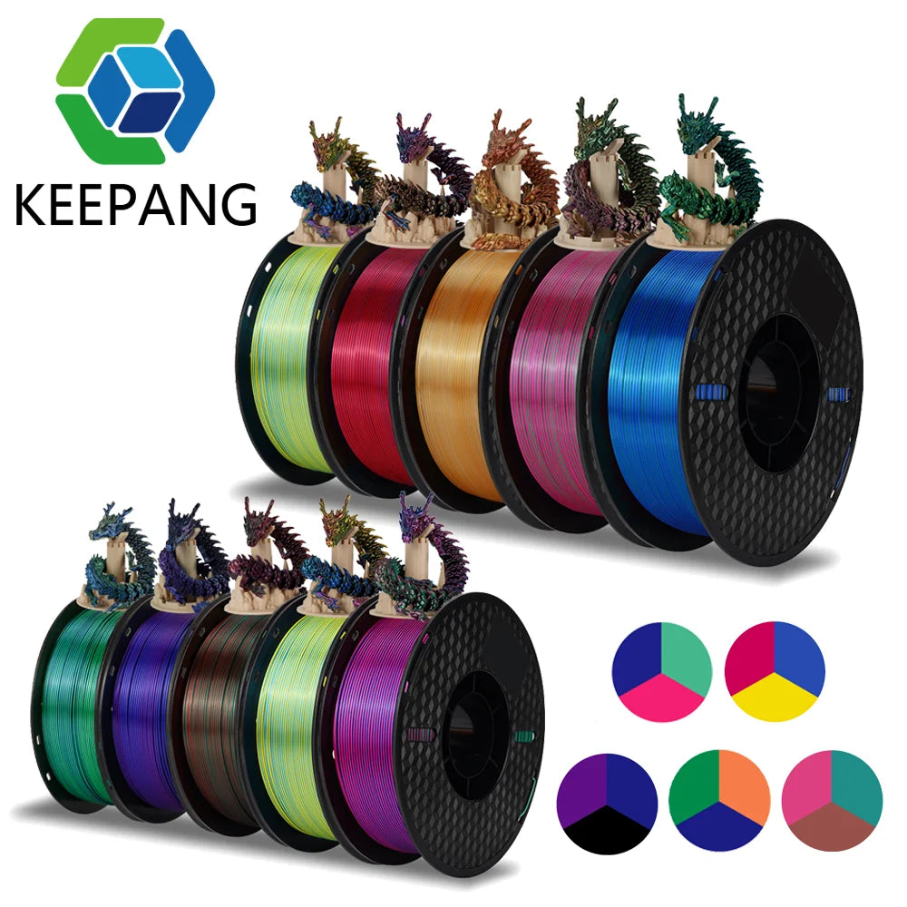 Tri Color Dual Color Silk Rainbow PLA Filament 1.75mm ±0.03mm Accuracy 3D Printer Filament Compatible with Most FDM Printers