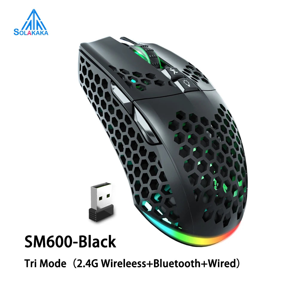 SM600 Wireless Gaming Mouse Ergonomic Design Rechargeable 3-Mode Connection Macro Software Zero Latency