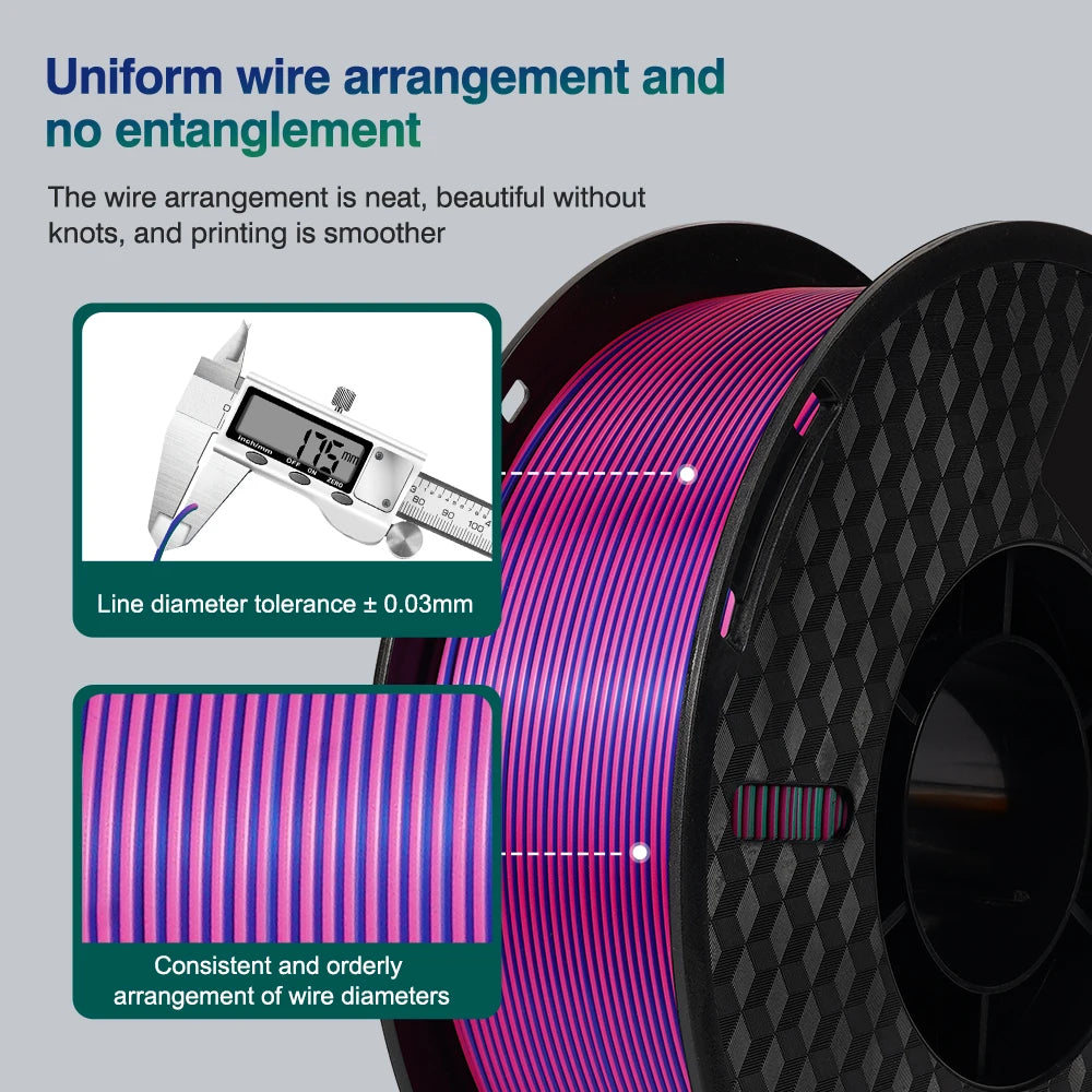 Tri Color Dual Color Silk Rainbow PLA Filament 1.75mm ±0.03mm Accuracy 3D Printer Filament Compatible with Most FDM Printers