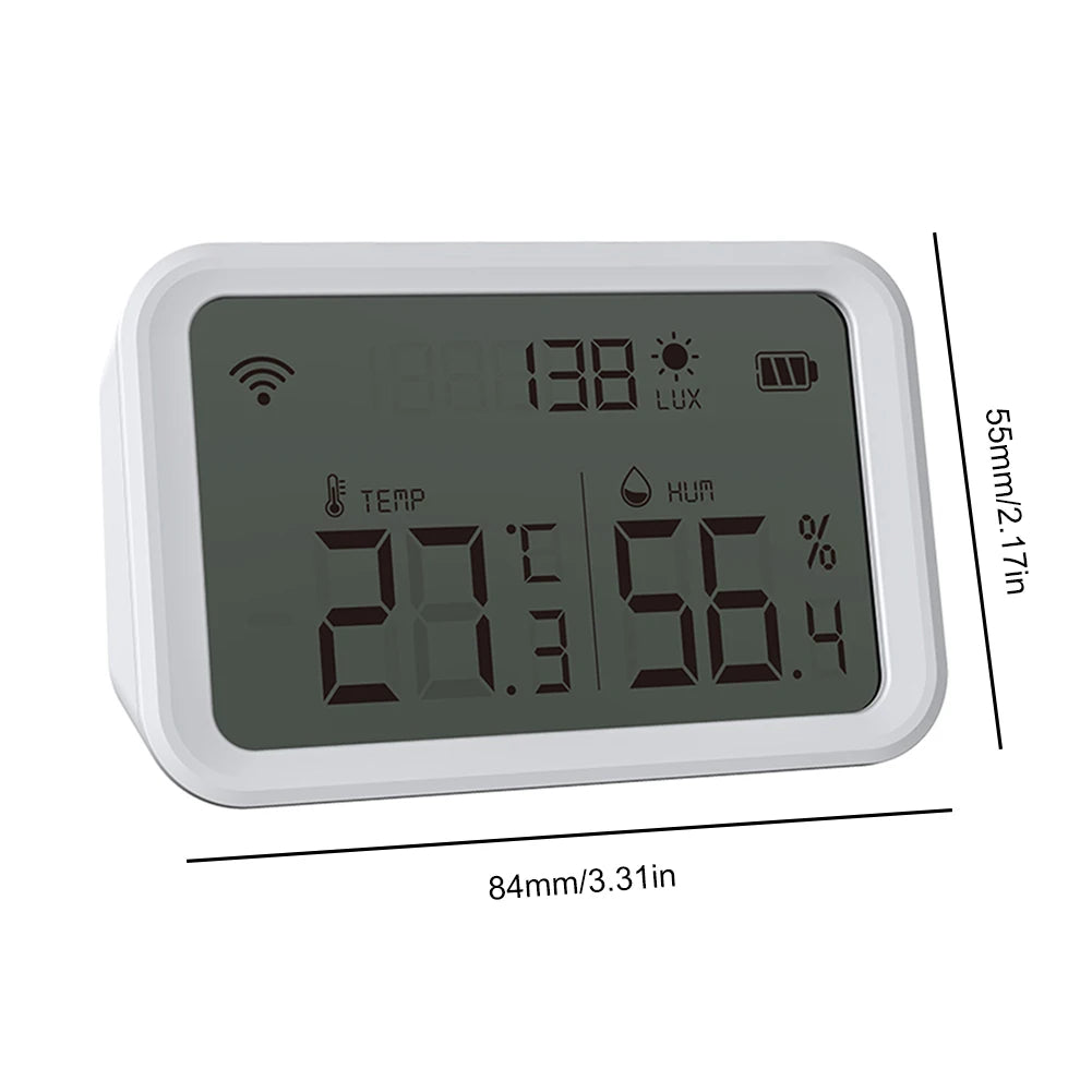 3 In 1 Wifi Temperature Humidity Brightness Sensor Alarm Illumination Sensors Battery Powered Large LCD Display for Smart Home