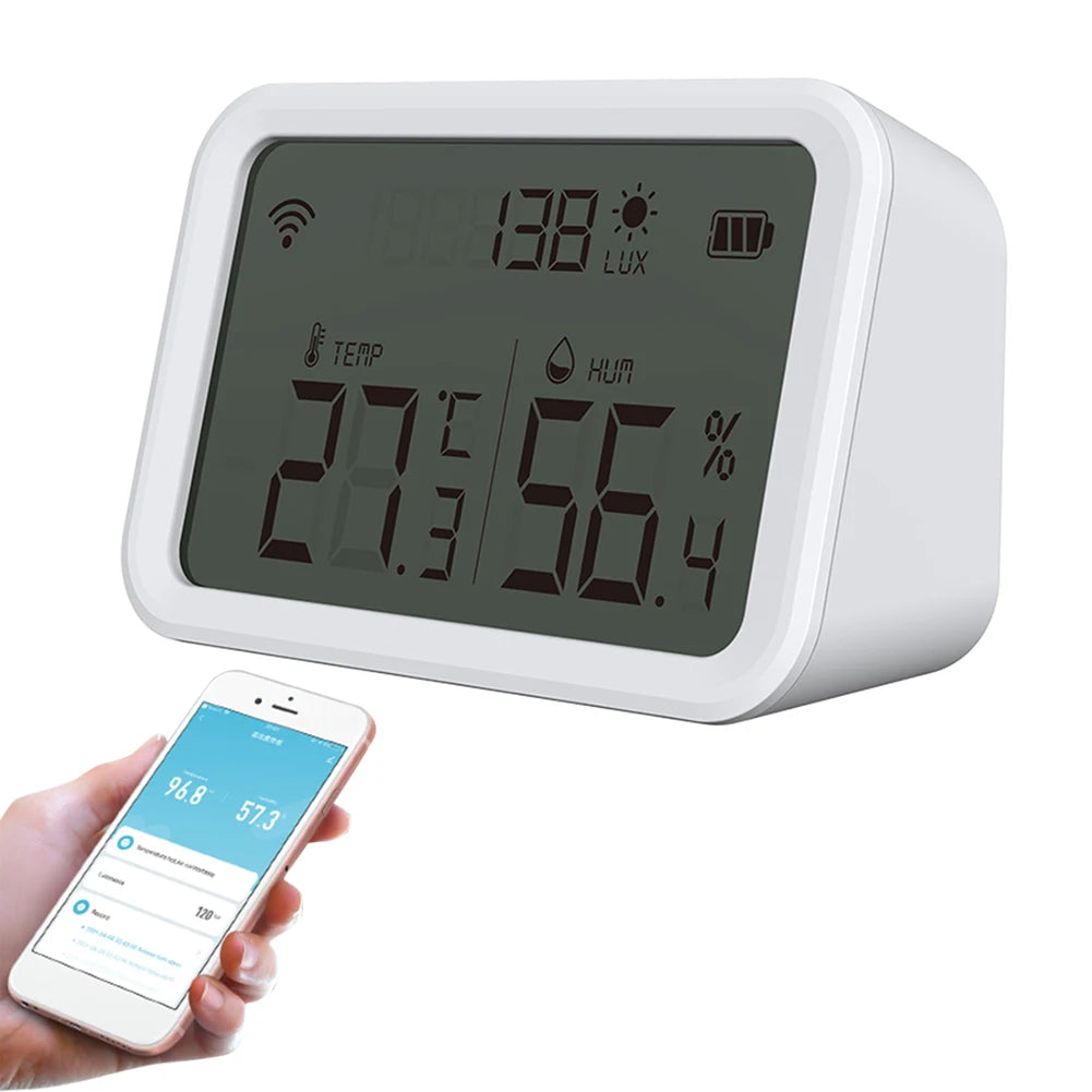 3 In 1 Wifi Temperature Humidity Brightness Sensor Alarm Illumination Sensors Battery Powered Large LCD Display for Smart Home
