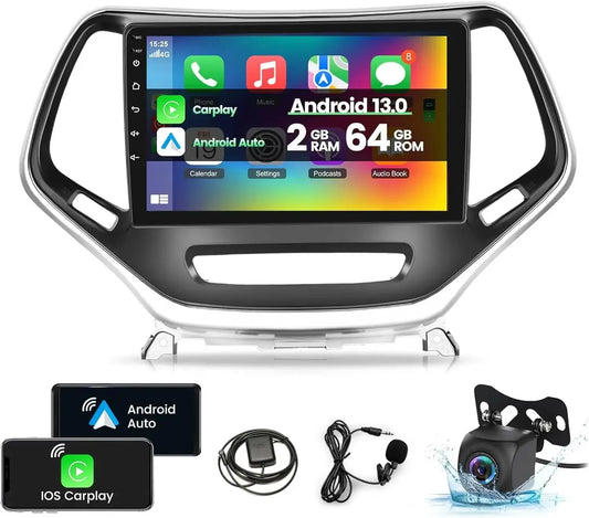 2 Plus 32 G Android 13 Car Radio for Jeep Cherokee 2013 to 2018 10 Inch Touchscreen Car Stereo with Apple Carplay Android Auto Bluetooth
