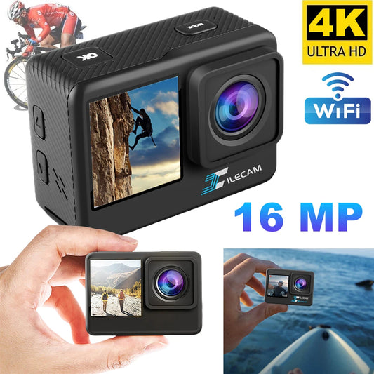 4K UHD Action Camera Dual Screen 2 Inch IPS Display Outdoor Sports Camera 120 Wide Angle 30M Waterproof