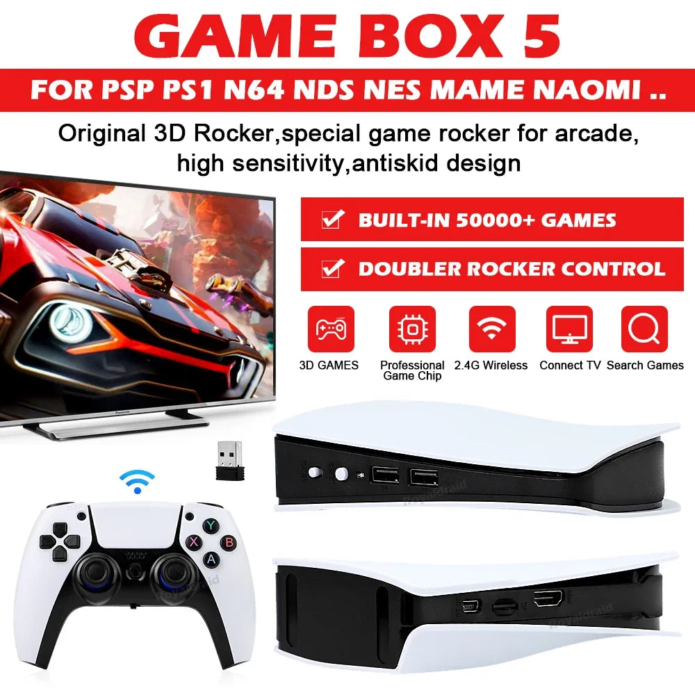 GB5 Video Game Console 256GB 128GB 64GB 50000 Retro Games HD TV Game Box Two Gamepads for PS1 PPSPP MAME Arcade Gaming Stick