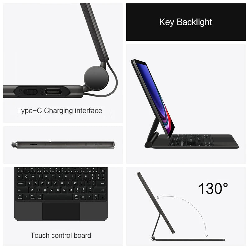 Keyboard Case For Samsung Galaxy Tab S9 FE 10.9 S9 S8 S7 Magnetic Smart Folio Cover With Magic Backlight And Multi-Touch