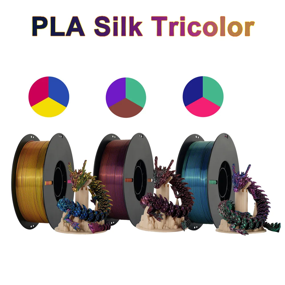 Tri Color Dual Color Silk Rainbow PLA Filament 1.75mm ±0.03mm Accuracy 3D Printer Filament Compatible with Most FDM Printers