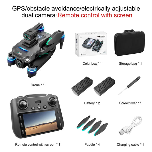 2025 Long Endurance GPS Drone with Dual Cameras and 5.9 Inch LCD Remote Controller featuring Brushless Motor and Quad Obstacle Avoidance