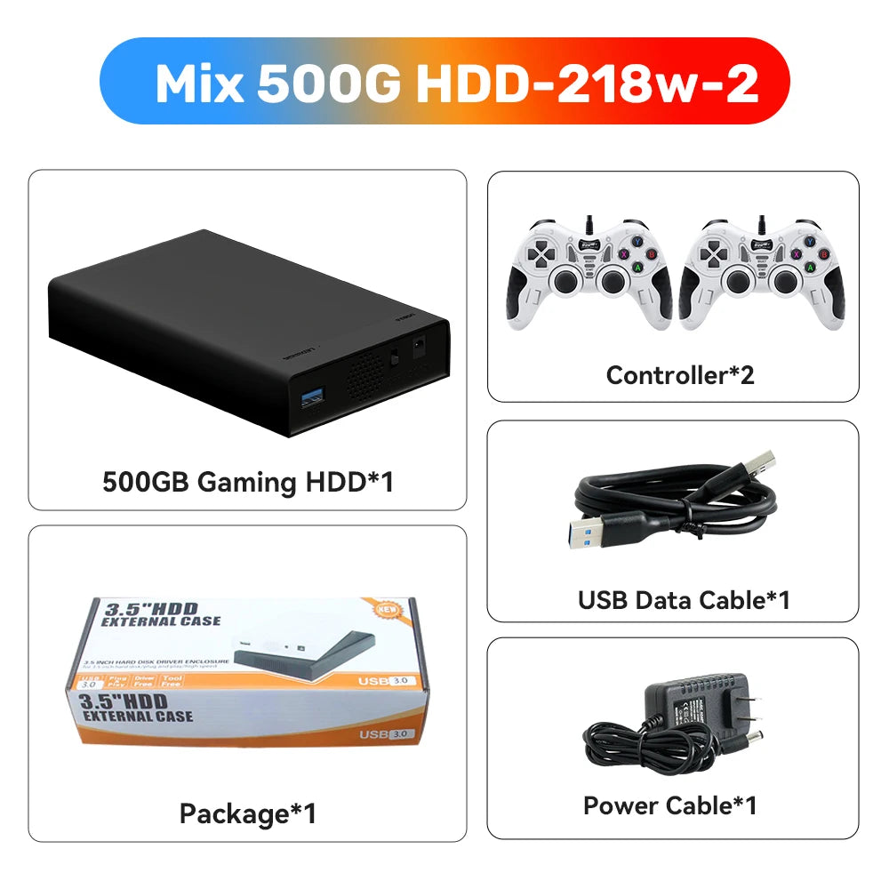 500GB Gaming HDD Retrobat Launchbox Playnite OS Retro Video Game Console for PS3 Switch Xbox PS2 Wii WiiU with 38200 Plus Games