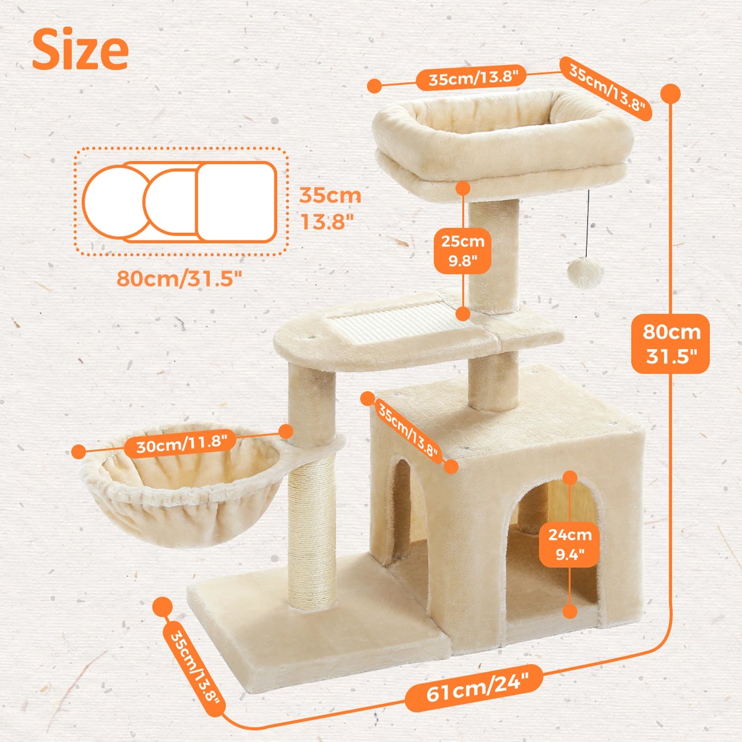 Cat Tree Cat Tower for Indoor Cats with Scratching Posts Big Hammock and Removable Top Perch in Grey