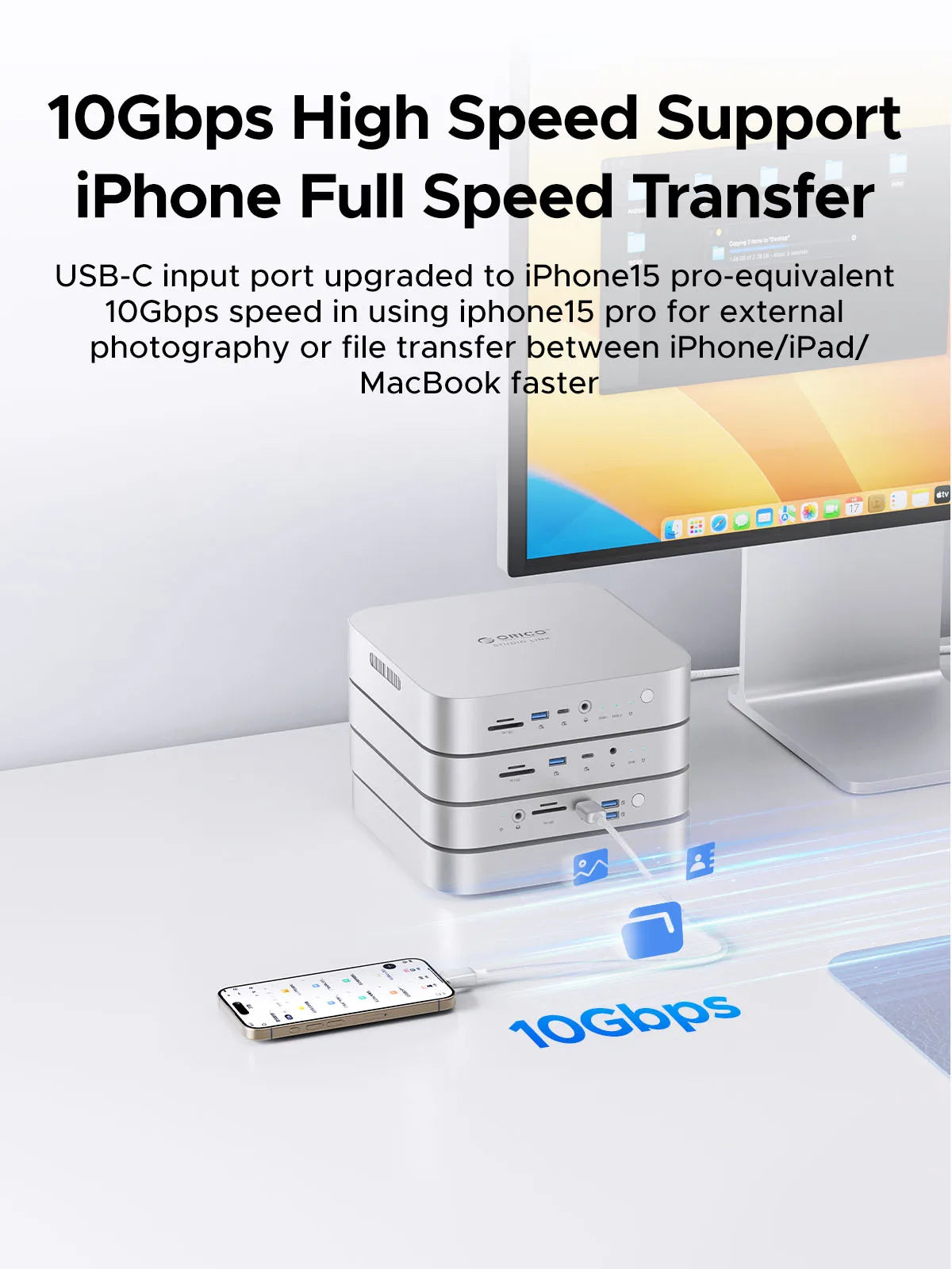 Orico StudioLink USB C Hub USB 3.2 10GB SD TF 3.0 8 in 1 Docking Station for Mac Mini Chassis with M.2 NVME Solid State Drive