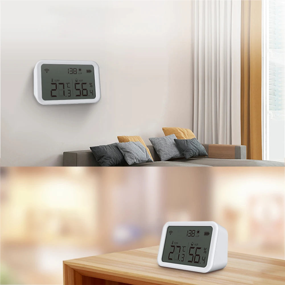3 In 1 Wifi Temperature Humidity Brightness Sensor Alarm Illumination Sensors Battery Powered Large LCD Display for Smart Home