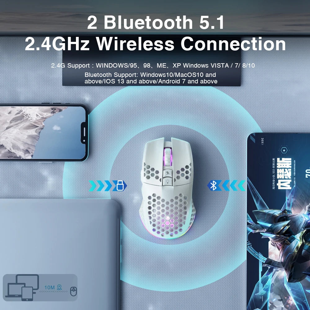 SM600 Wireless Gaming Mouse Ergonomic Design Rechargeable 3-Mode Connection Macro Software Zero Latency