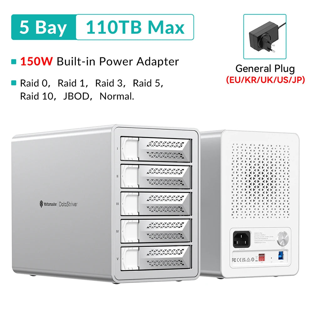 Yottamaster 150W Power 2 Bay 4 Bay 5 Bay 5Gbps RAID USB 3.0 2.5 Inch 3.5 Inch SATA SSD HDD Docking Station With Cooling Fan