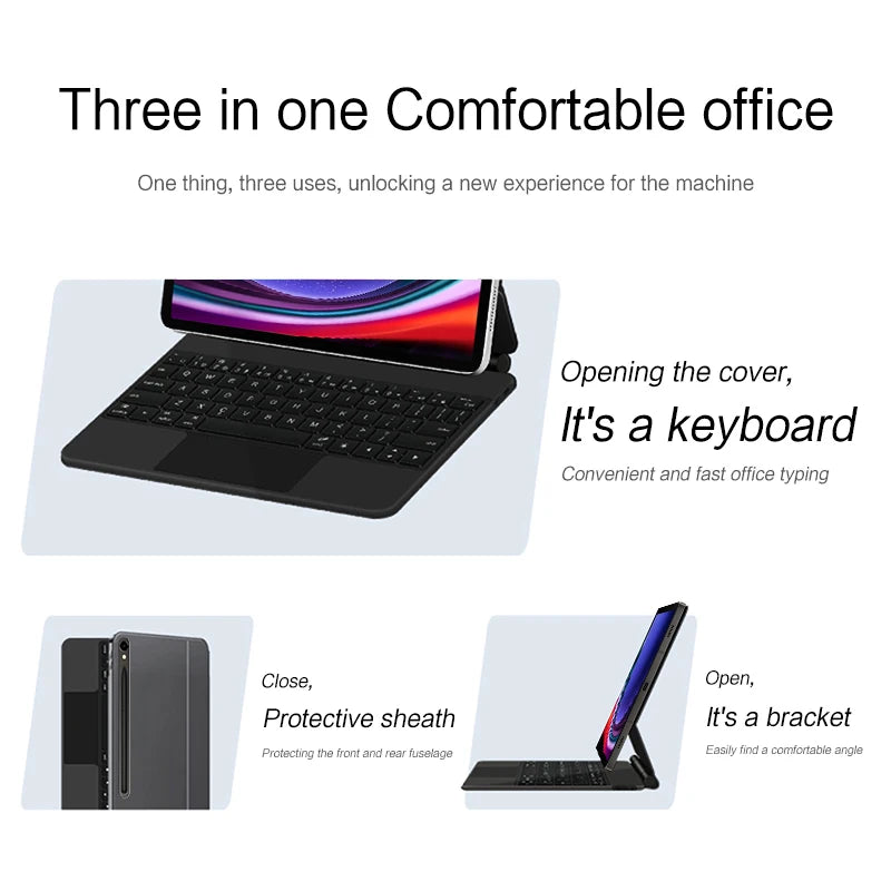 Keyboard Case For Samsung Galaxy Tab S10 Plus 12.4 S9 Plus S9 FE Plus S8 Plus S7 FE Magnetic Smart Keyboards Book Cover With Magic Backlight