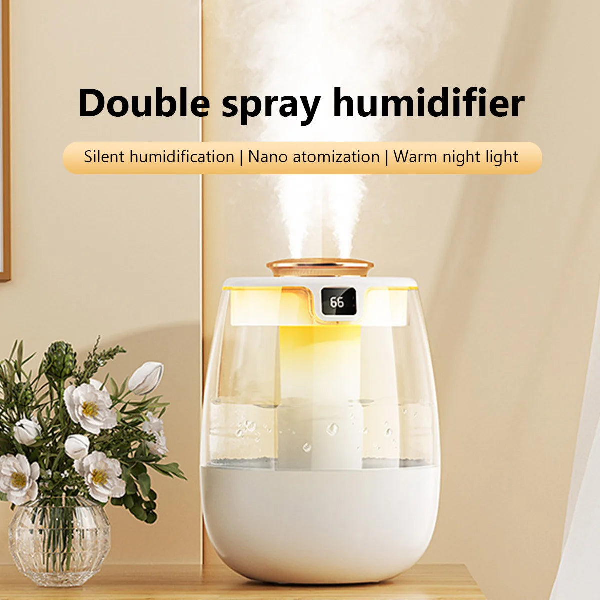 USB Portable Dual Nozzle Cold Fog Silent Humidifier with AI Intelligent Digital Display