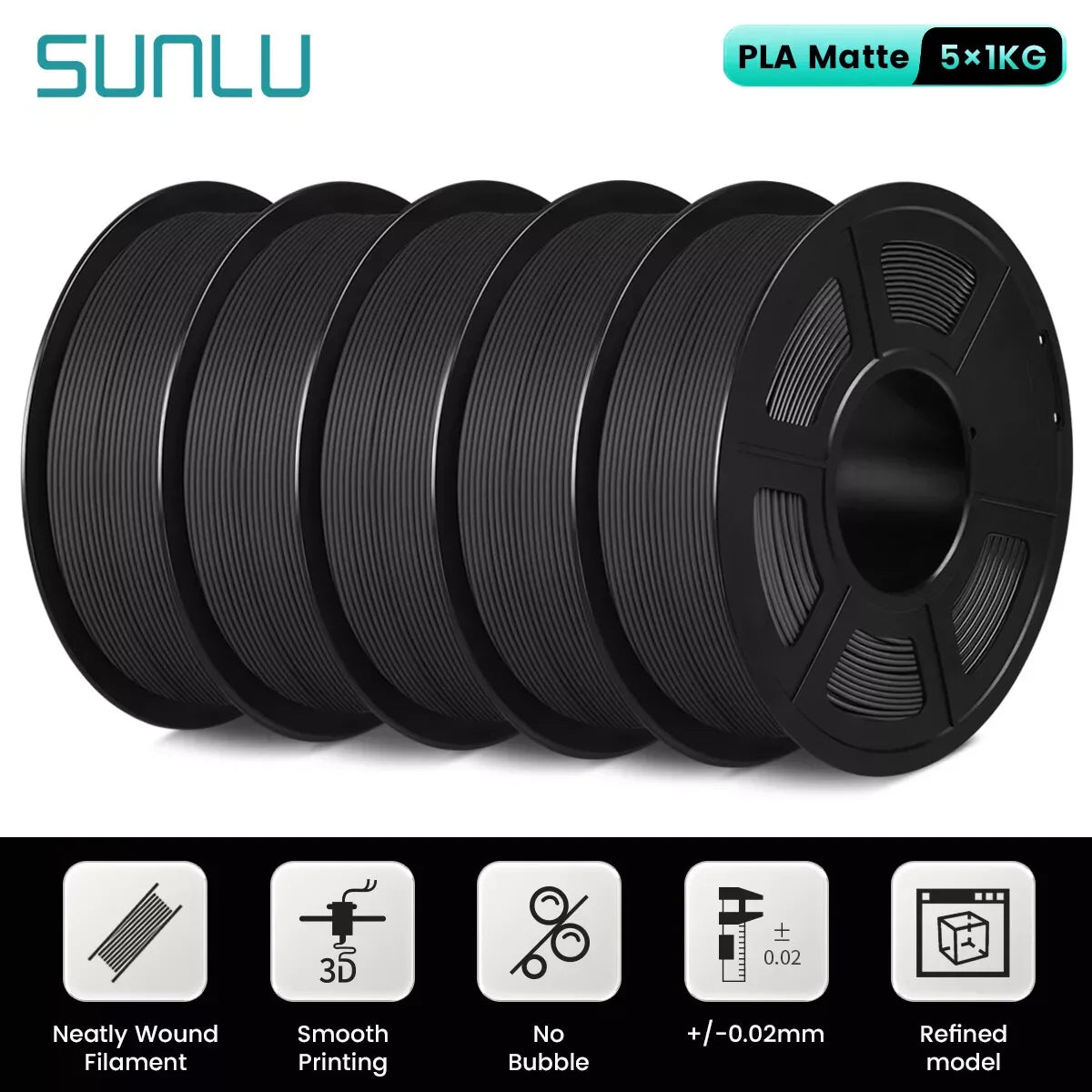 Sunlu PLA PLA Plus PETG Silk PLA Matte PLA Meta Filament 5KG 1KG Roll 1.75mm 3D Printer Filament Neatly Wound