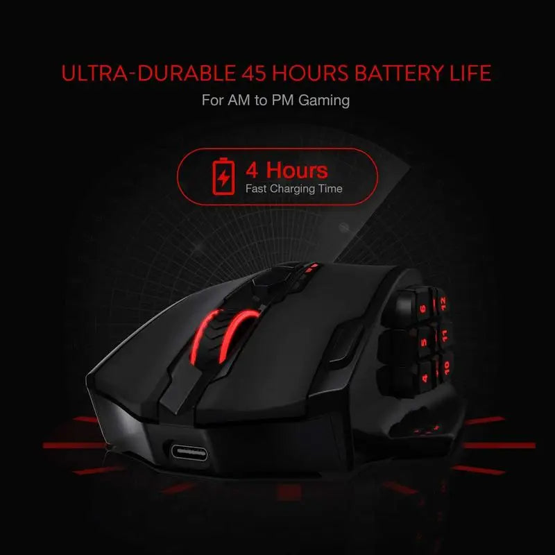 Redragon M913 Gaming Mouse 16000 DPI Wired 2.4GHz Wireless RGB Optical with 16 Programmable Buttons Black and White