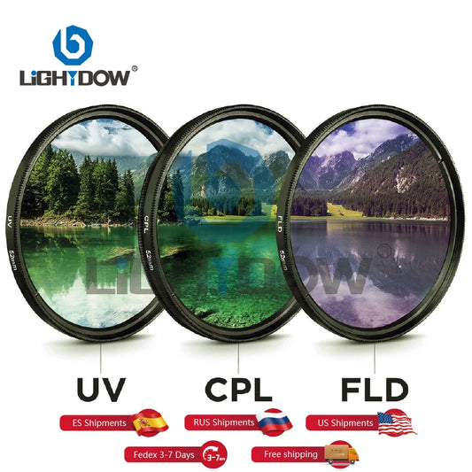 Lightdow 3in1 UV CPL FLD Lens Filter Set 49mm to 82mm Polarized Camera Filter Set with Bag RU USA ES Overseas Warehouse Delivery