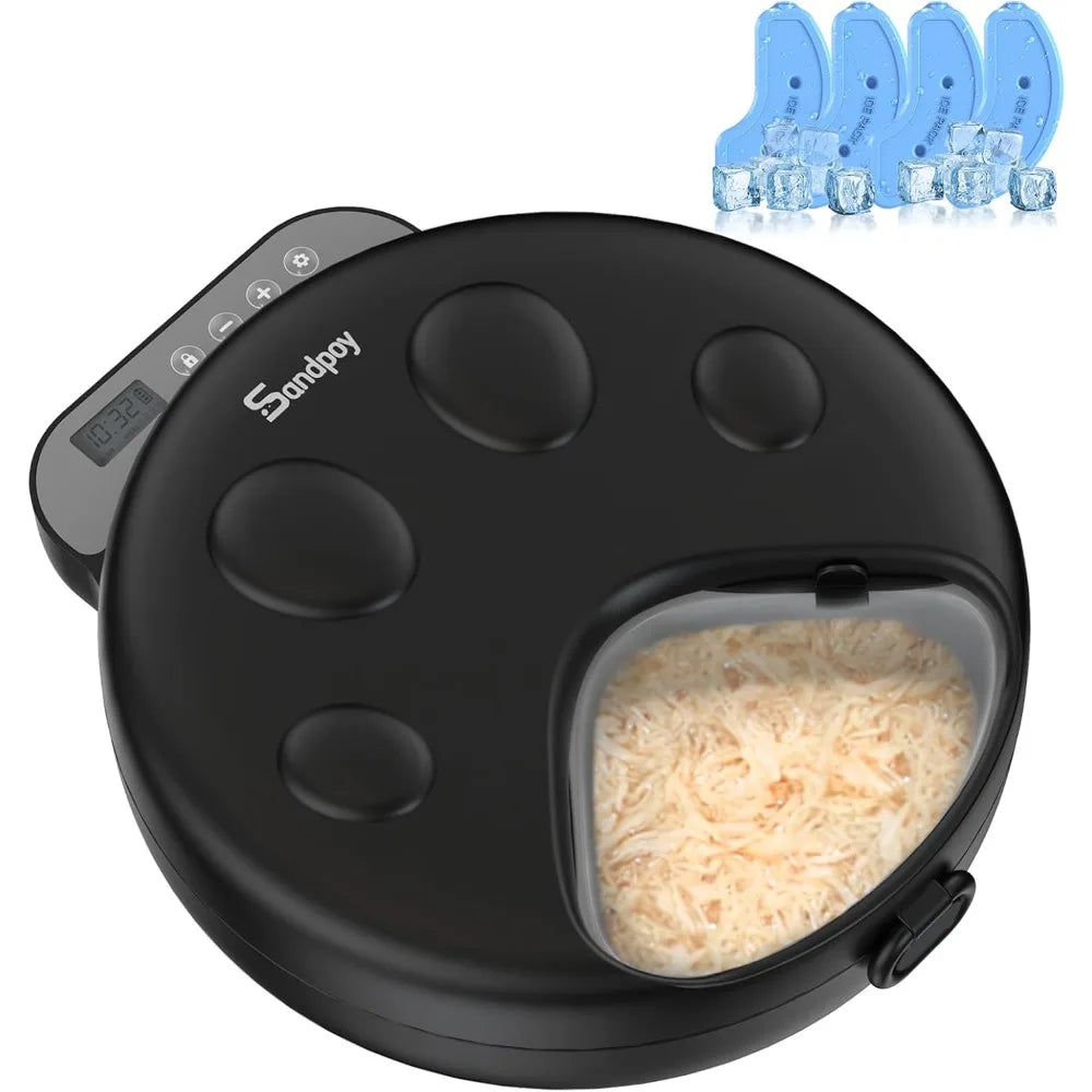 Automatic Cat Feeder Wet Food Dispenser Cordless Four Meals