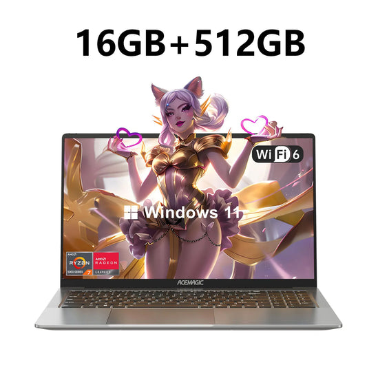 ACEMAGIC Gaming Notebook AMD Ryzen 7 5700U Backlit Laptop Keyboard 16GB RAM 512GB NVME SSD 16.1 Inch Full HD 1920x1080