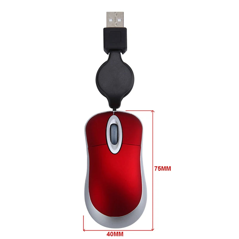 Mini USB Wired Mouse with Retractable Cable Tiny Compact Travel Mouse 1600 DPI Optical for Windows 98 2000 XP Vista Silver