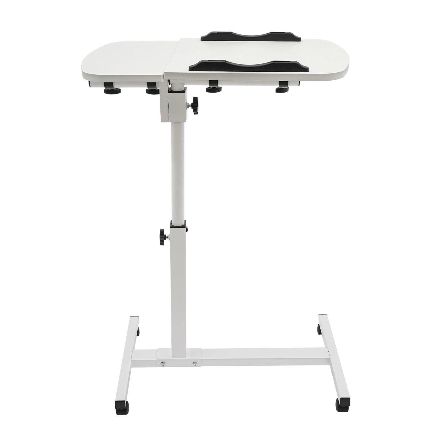 Height Adjustable White Computer Desk Stand with Wheels Rolling Laptop Table for Bedroom Living Room Study Office