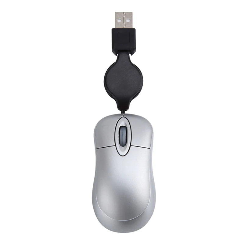 Mini USB Wired Mouse with Retractable Cable Tiny Compact Travel Mouse 1600 DPI Optical for Windows 98 2000 XP Vista Silver