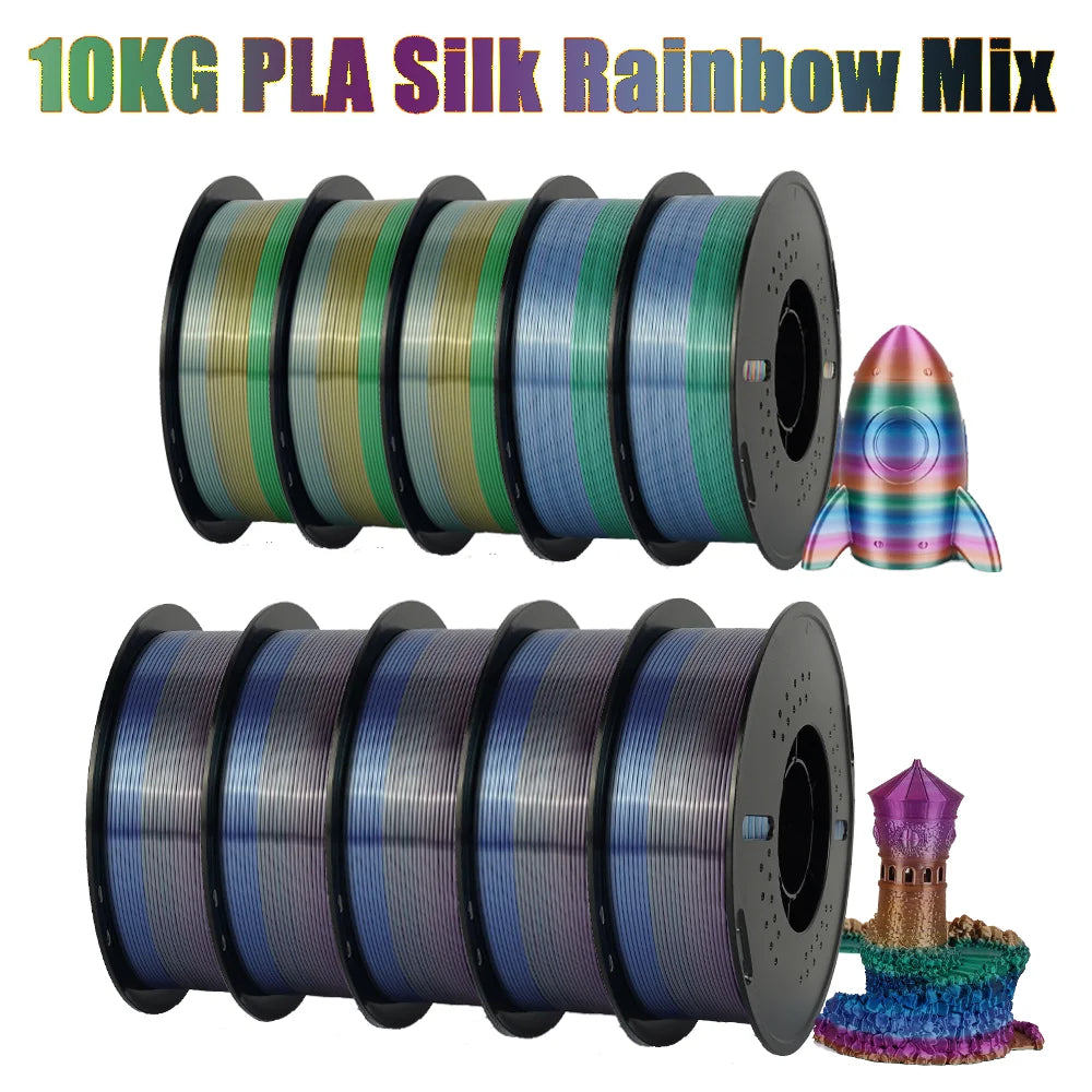 Tri Color Dual Color Silk Rainbow PLA Filament 1.75mm ±0.03mm Accuracy 3D Printer Filament Compatible with Most FDM Printers