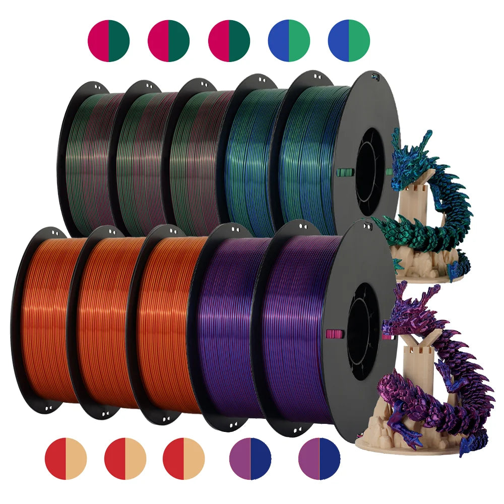 Tri Color Dual Color Silk Rainbow PLA Filament 1.75mm ±0.03mm Accuracy 3D Printer Filament Compatible with Most FDM Printers