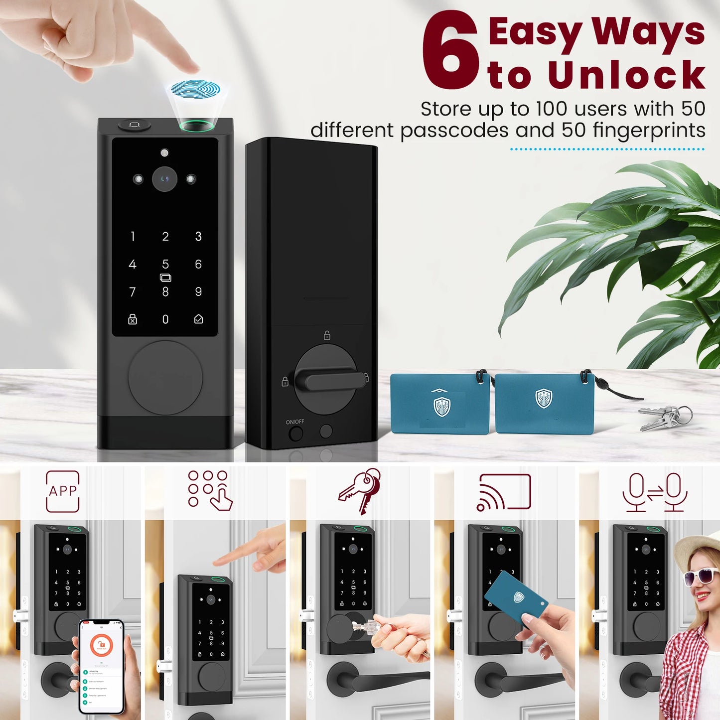 Smart Lock Keyless Entry Door Lock with Doorbell WiFi Fingerprint Door Lock Biometric Fingerprint Door Lock with IC Cards