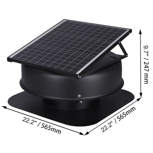 Vevor Solar Attic Fan 40 Watt 1230 CFM Large Air Flow Low Noise Weatherproof Roof Vent with 110V Smart Adapter