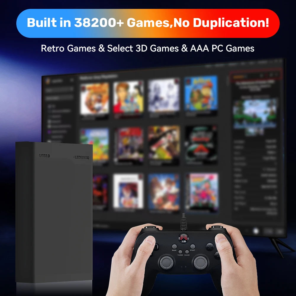 500GB Gaming HDD Retrobat Launchbox Playnite OS Retro Video Game Console for PS3 Switch Xbox PS2 Wii WiiU with 38200 Plus Games
