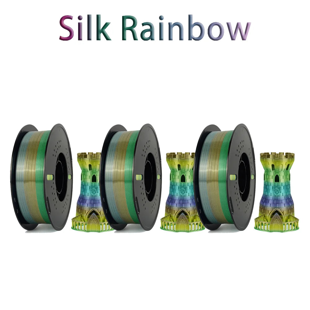Tri Color Dual Color Silk Rainbow PLA Filament 1.75mm ±0.03mm Accuracy 3D Printer Filament Compatible with Most FDM Printers