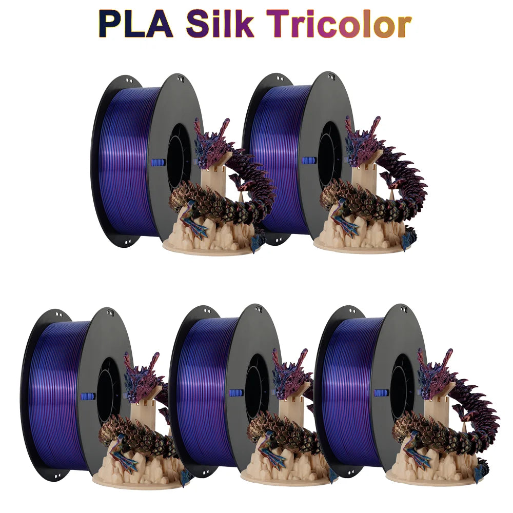 Tri Color Dual Color Silk Rainbow PLA Filament 1.75mm ±0.03mm Accuracy 3D Printer Filament Compatible with Most FDM Printers