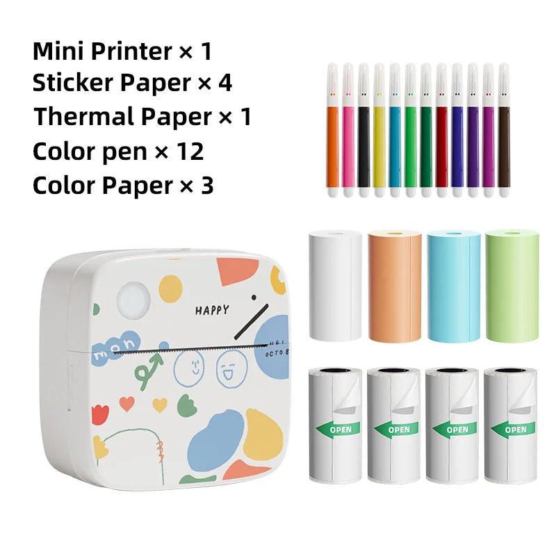 B4 Mini Portable Printer For Photo With 8 Roll Sticker Thermal Color Pocket Label Maker Bluetooth Office Printing