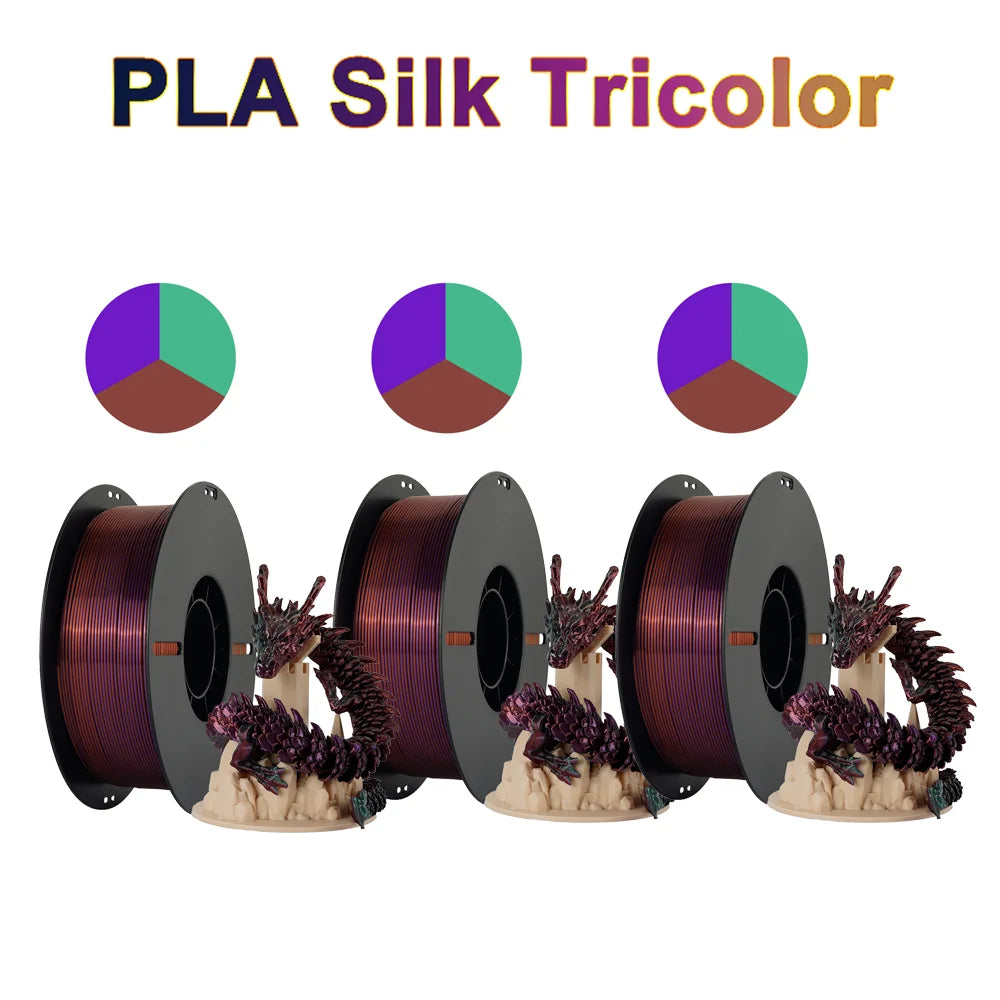 Tri Color Dual Color Silk Rainbow PLA Filament 1.75mm ±0.03mm Accuracy 3D Printer Filament Compatible with Most FDM Printers