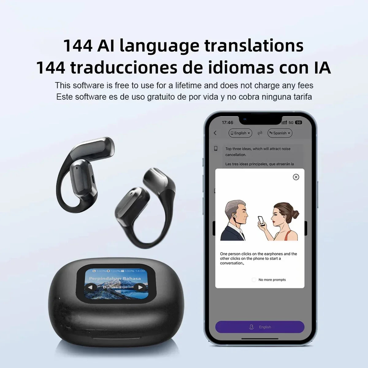 OKCSC AI Translation Headphones Bluetooth 5.4 Touch Color Screen Wireless Earphones Real Time Translation