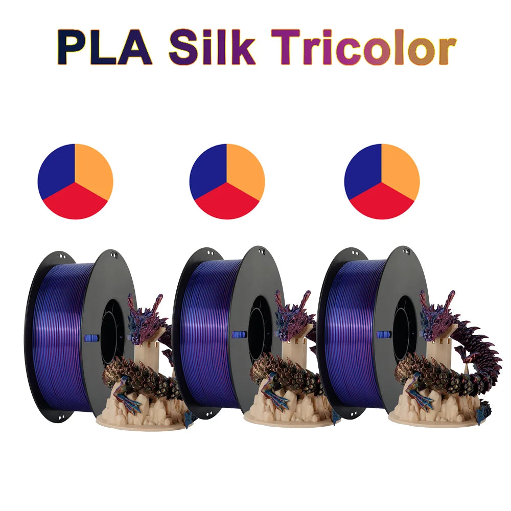 Tri Color Dual Color Silk Rainbow PLA Filament 1.75mm ±0.03mm Accuracy 3D Printer Filament Compatible with Most FDM Printers