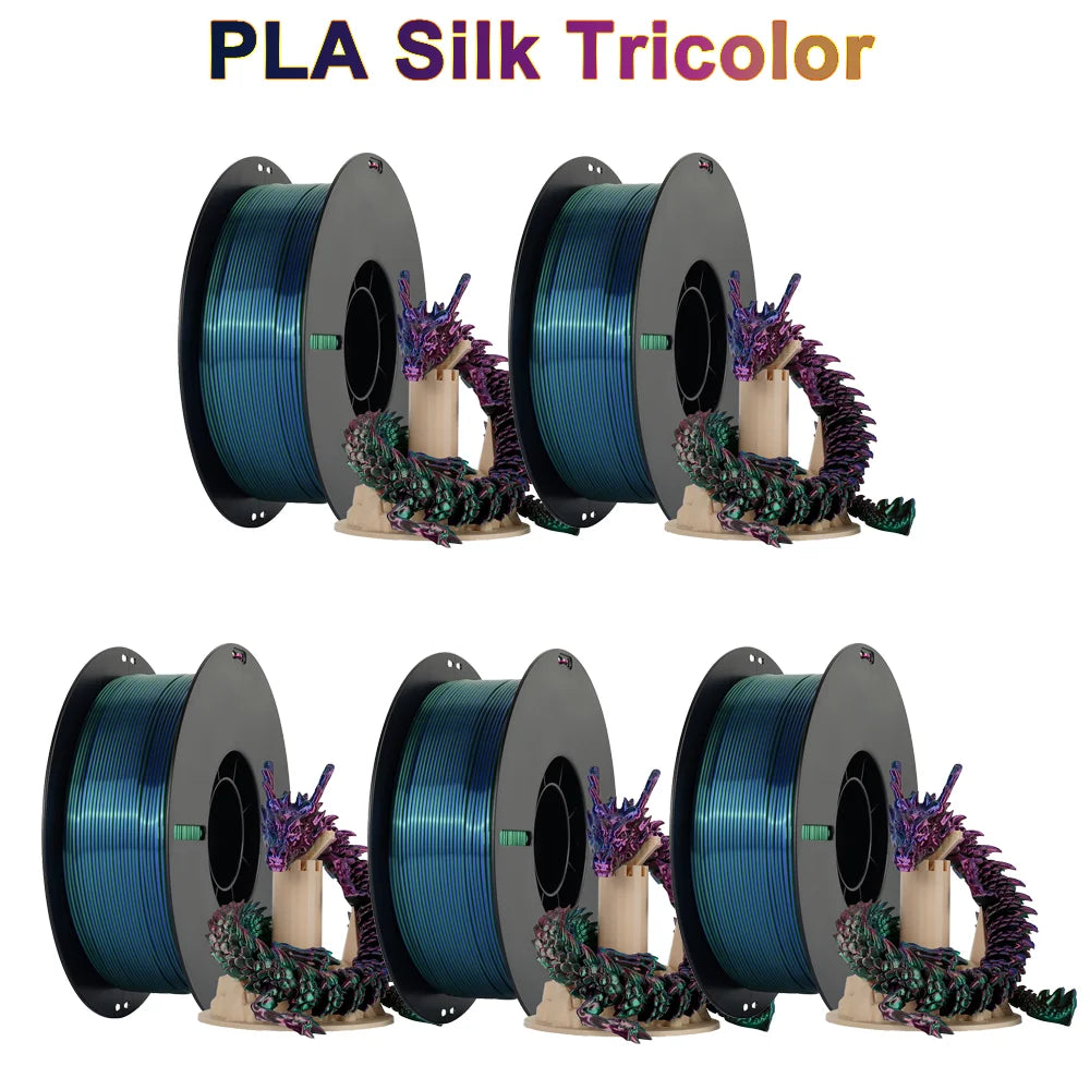 Tri Color Dual Color Silk Rainbow PLA Filament 1.75mm ±0.03mm Accuracy 3D Printer Filament Compatible with Most FDM Printers